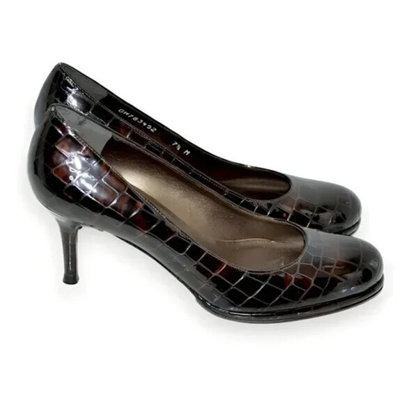 Stuart Weitzman Cherry Red Brown Burgundy Patent Leather Pumps Heels 7.5 M - Picture 1 of 8